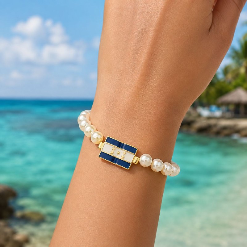 PULSERA DE ENCHAPE ELASTICA PARA DAMA CON DISEÑO DE HONDURAS