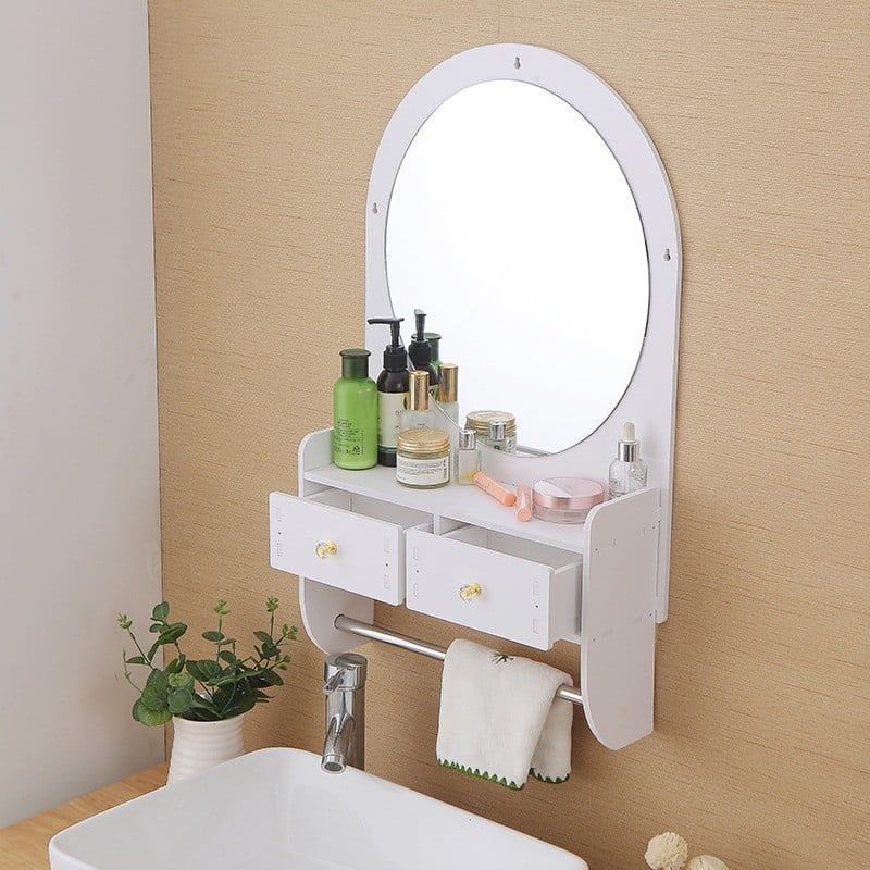 ESTANTE ORGANIZADOR DE PARED PARA BAÑO, TOCADOR CON ESPEJO COLOR BLANCO