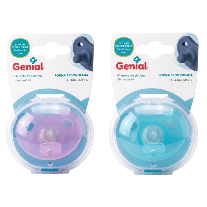 BIBERON CHUPETE DE SILICONA CON ESTUCHE PROTECTOR PARA BEBES GENIAL