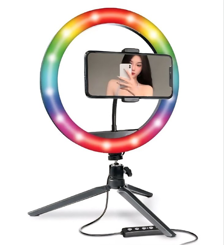 ARO DE LUZ LED DE 10 PULGADAS CON ROTACION PANORAMICA E INCLINACION DE 360 GRADOS, PERMITIENDO AJUSTE LIBRE DEL ANGULO PARA ILUMINACION PERFECTA, 3 NIVELES DE TEMPERATURA AJUSTABLES RBG LED SOFT RING MJ30