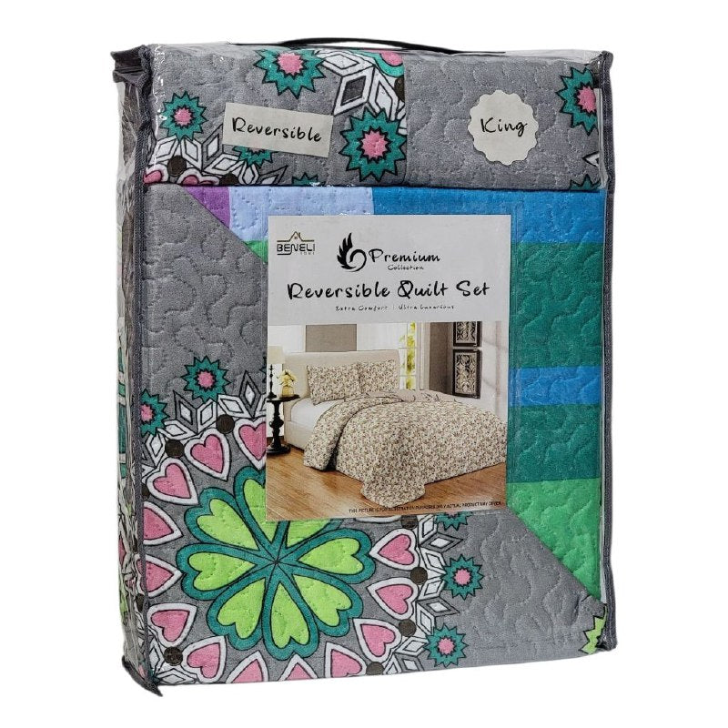 JUEGO DE SABANAS CAMERA TIPO EDREDON REVERSIBLE DE 3PCS KING BENELI HOME