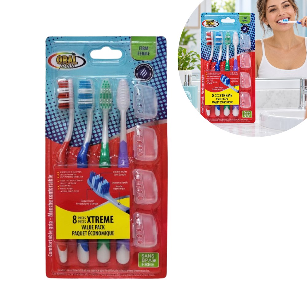 SET DE 4 CEPILLOS DENTALES CON PROTECTORES ORAL FUSION XTREME 19CM