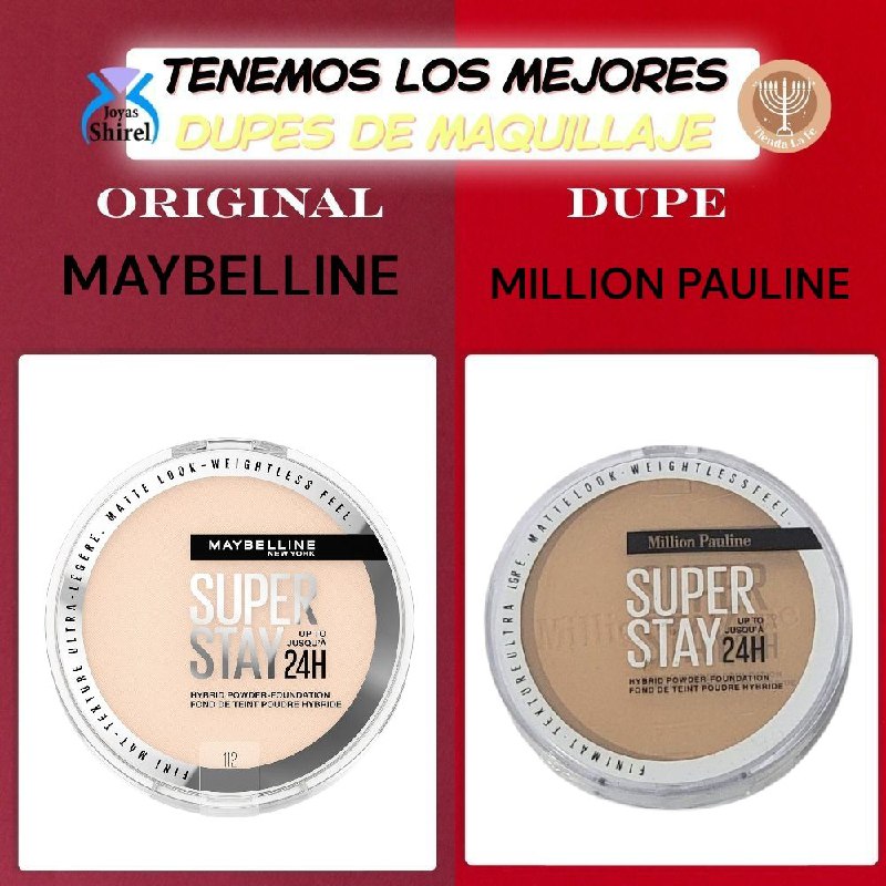BASE DE MAQUILLAJE HIBRIDA EN POLVO MATE SUAVE 24H Y RESISTENTE AL AGUA MILLION PAULINE 14G (DUPE DE MAYBELLINE)