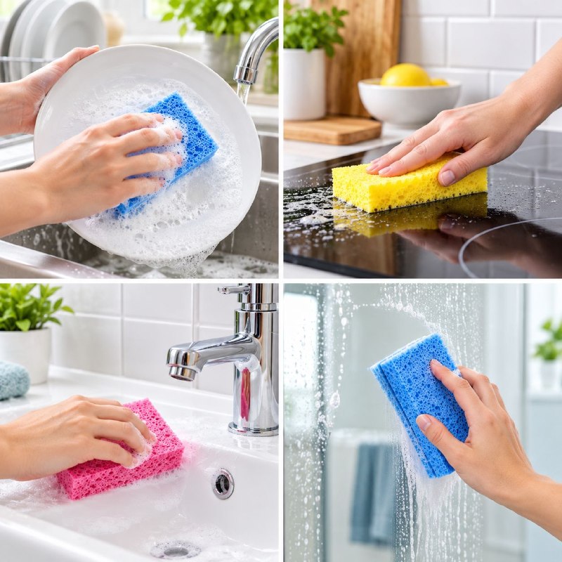 SET DE 9 ESPONJAS ABSORBENTES DE LIMPIEZA PARA EL HOGAR FRESH START 10X7CM