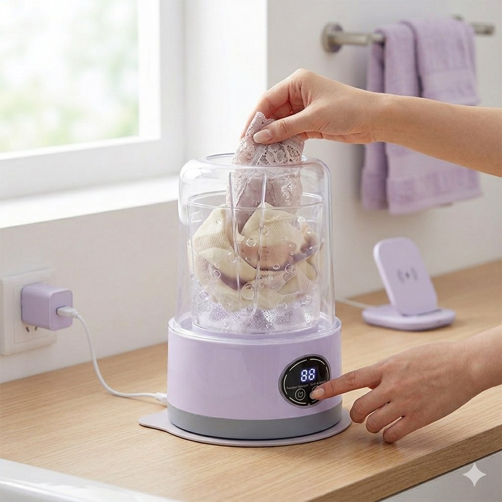 MINI LAVADORA PORTÁTIL PARA LA LIMPIEZA PRÁCTICA DE PRENDAS PEQUEÑAS WIRELESS CHARGING MINI WASHING MACHINE