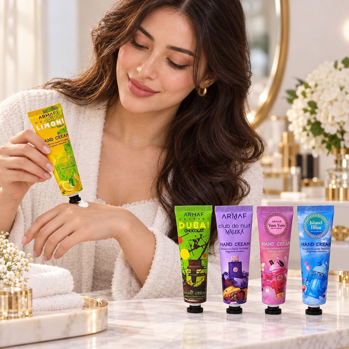 SET DE CREMAS PARA MANOS CON AROMAS DE PERFUMERIA ARABE 5PCS (AROMAS SIMILARES A ARMAF)