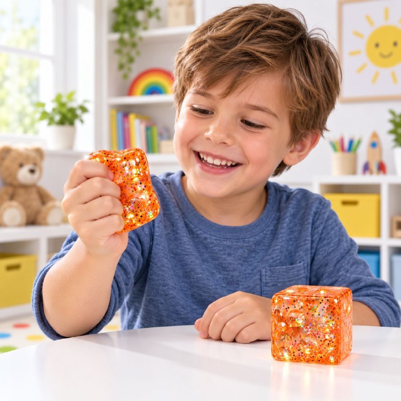 JUGUETE CUBO SENSORIAL ANTIESTRES FLEXIBLE DE GEL PARA NIÑOS 6X6CM