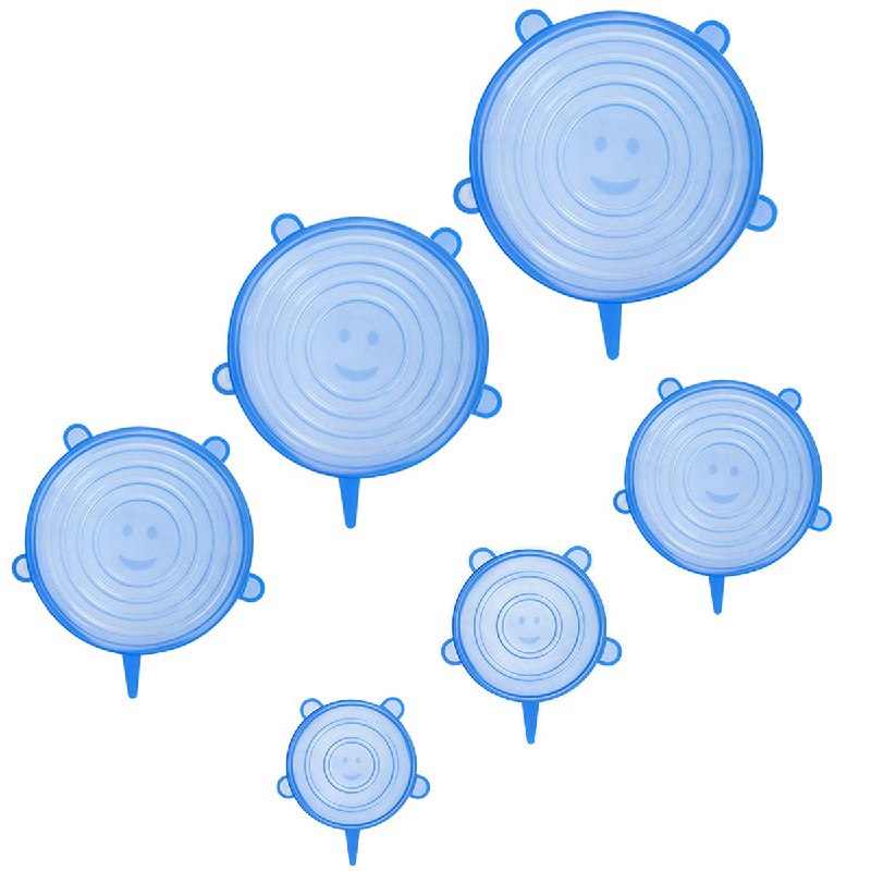 SET DE TAPADERAS DE SILICONA REUTILIZABLES AJUSTABLES PARA CONSERVACION DE ALIMENTOS 6PCS