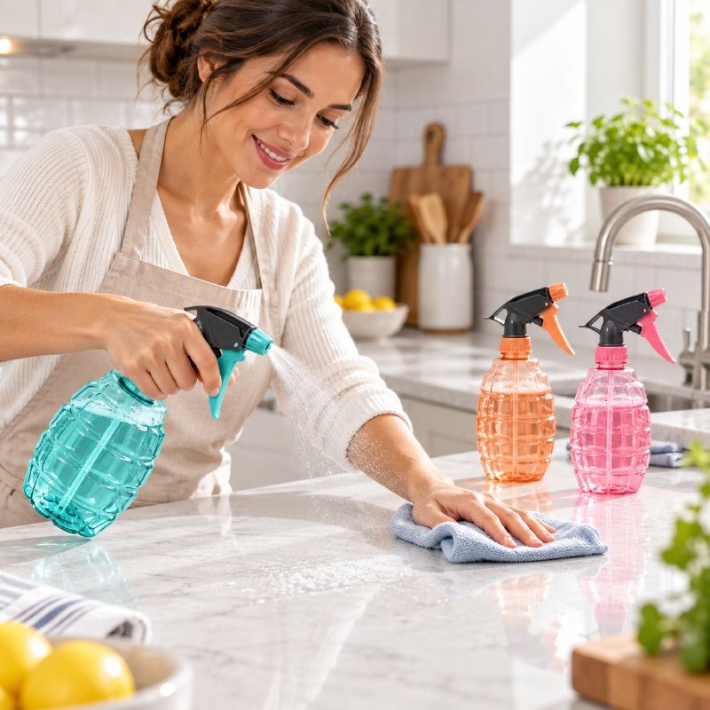 SET DE 3 BOTELLAS ROCIADORAS MULTIUSOS CON GATILLO PULVERIZADOR YUHUA 20CM