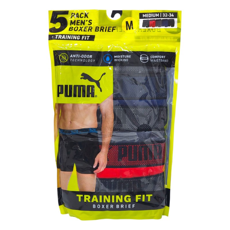 ROPA INTERIOR PARA CABALLERO PUMA ATHLETIC FIT BOXER BRIEF 5 UNIDADES TALLA MEDIUM 32-34 (M)