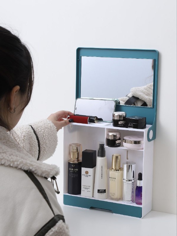 ORGANIZADOR DE MAQUILLAJE CON ESPEJO INTEGRADO GRAN CAPACIDAD