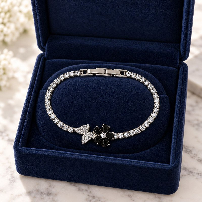 PULSERA DE ENCHAPE PARA DAMA CON DISEÑO DE FLOR Y MARIPOSA 16CM