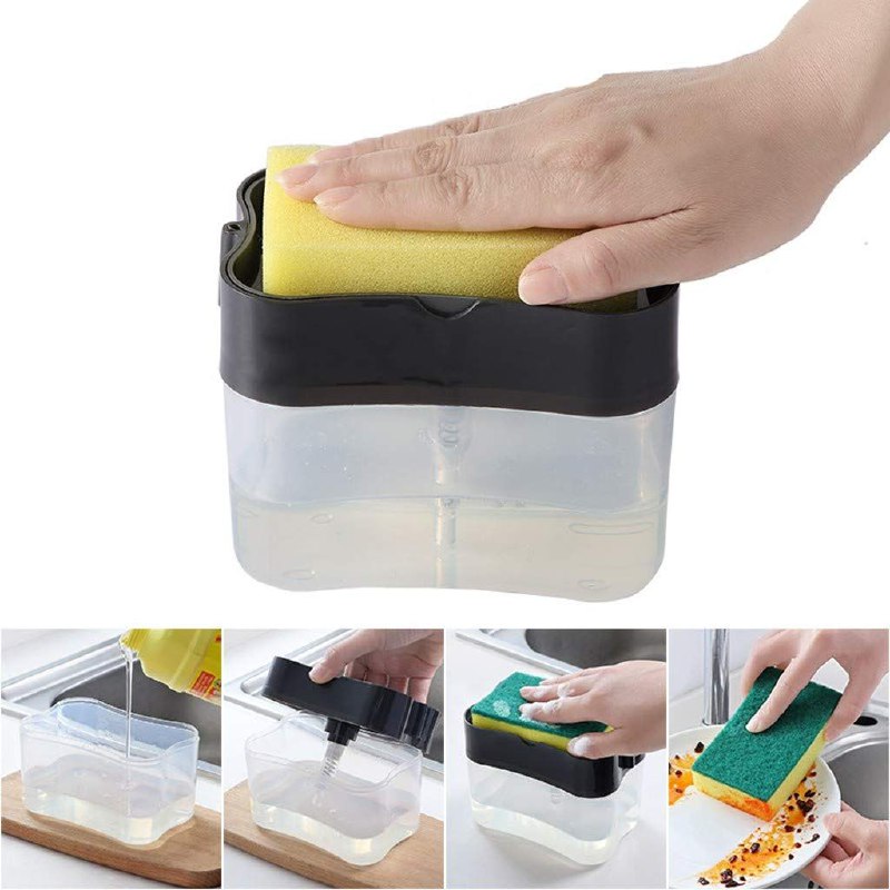 DISPENSADOR CARRITO DE JABON Y ESPONJA PARA COCINA 385ML