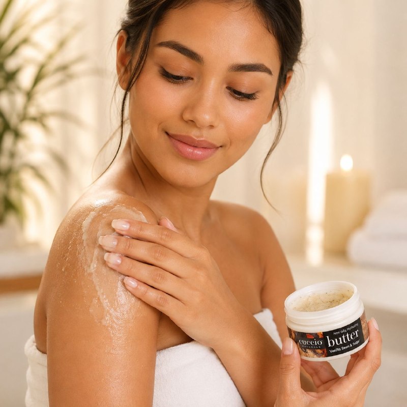 CREMA CORPORAL EXFOLIANTE E HIDRATANTE CON AROMA VAINILLA Y AZUCAR CUCCIO 226G