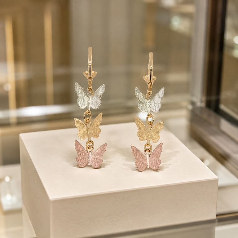 ARITOS DE ENCHAPE PARA DAMA CON DISEÑO DE MARIPOSAS 4CM