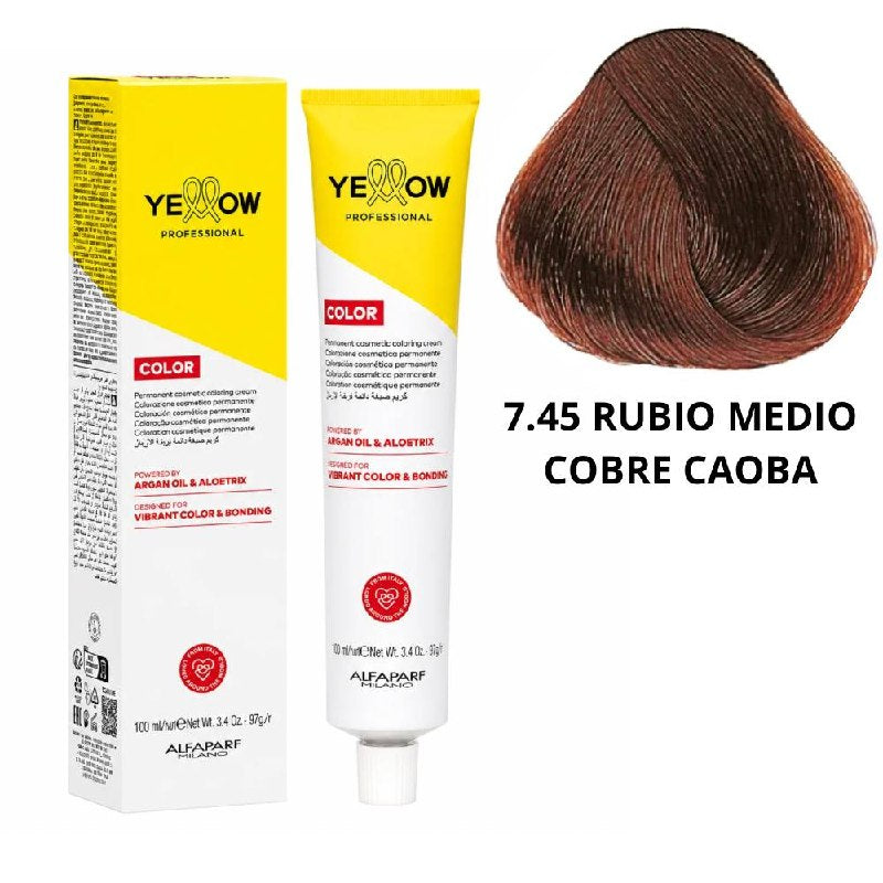 TINTE PERMANENTE PARA EL CABELLO CON ACEITE DE ARGAN Y ALOETRIX TONO 7.45 RUBIO MEDIO COBRE CAOBA ALFAPARF 100ML
