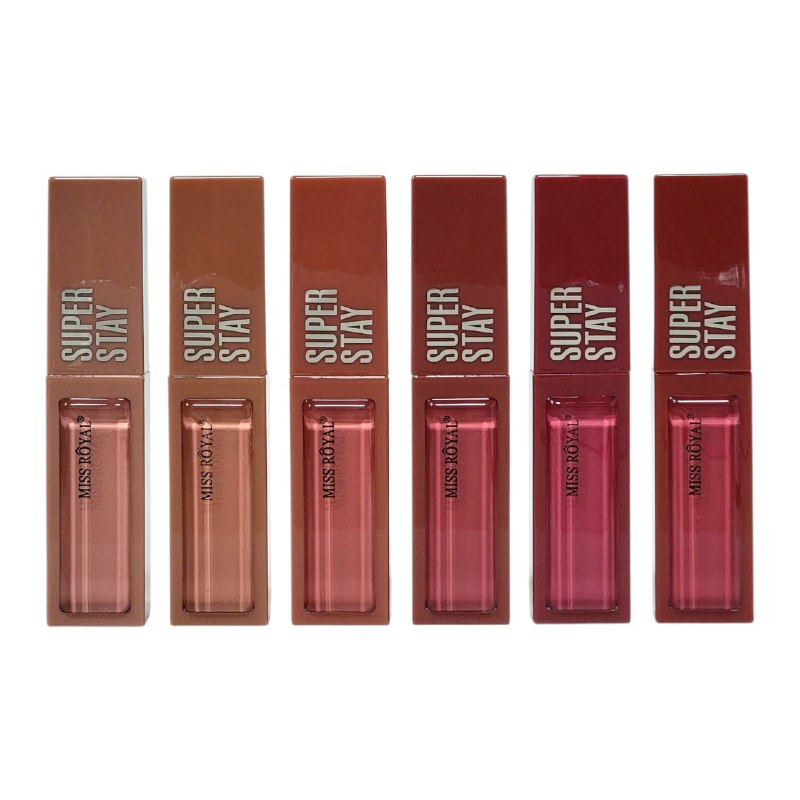 SET DE BRILLO LABIAL MATE ENCANTADOR 6PCS MISS ROYAL 10G (DUPE DE MAYBELLINE)
