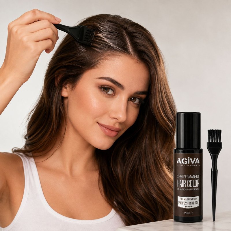 TINTE COLOR CAFE SEMIPERMANENTE PARA CABELLO, BARBA Y BIGOTE CON BROCHA APLICADORA AGIVA 125ML