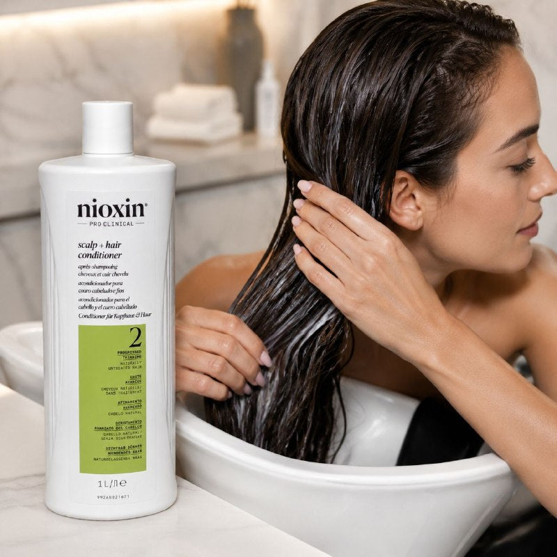 ACONDICIONADOR REVITALIZANTE, DENSIFICADOR E HIDRATANTE PARA CABELLO DELGADO CON NIACINAMIDA Y ACEITE DE MENTA NIOXIN 1000ML