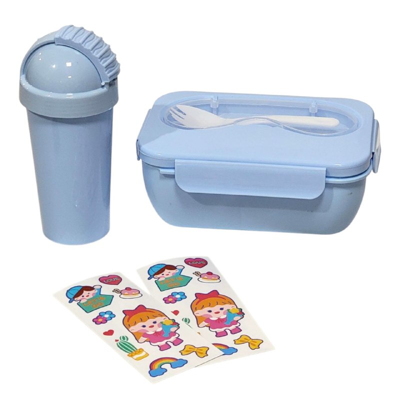 LONCHERA EN KIT CON SEPARADOR, CUBIERTO Y BOTE Y STICKERS 2 COLORES XITIANLONG