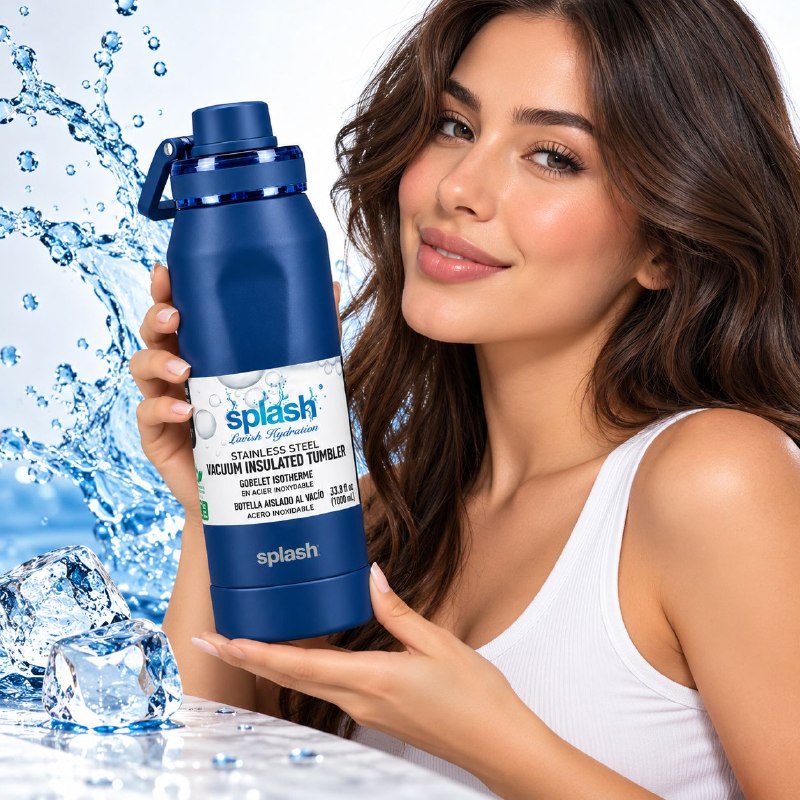 BOTE TERMICO DE ACERO INOXIDABLE CON ASA SPLASH 1000ML