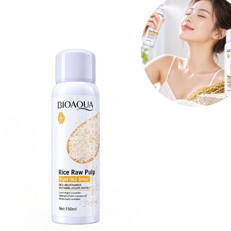 SPRAY FACIAL PROTECTOR, HIDRATANTE E ILUMINADOR RESISTENTE AL AGUA DE PULPA DE ARROZ Y NIACINAMIDA BIOAQUA 150ML