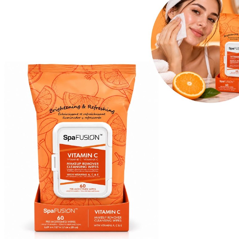 TOALLITAS HUMEDAS FACIALES DESMAQUILLANTES Y LIMPIADORAS CON VITAMINA C SPA FUSION 60UND