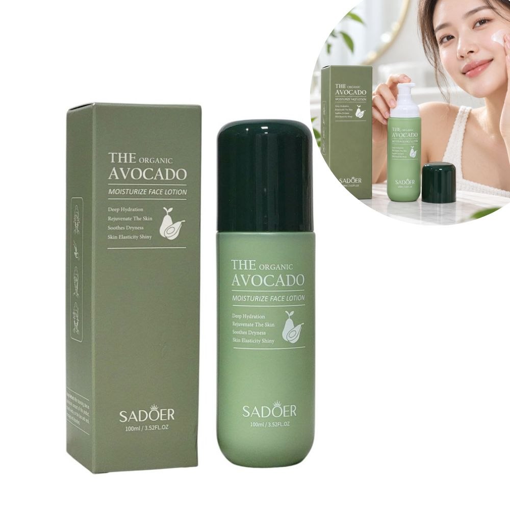 CREMA FACIAL DE AGUACATE, LOCION HIDRATANTE, TEXTURA HIDRATANTE, SUAVE Y ELASTICA SADOER THE ORGANIC AVOCADO 100ML
