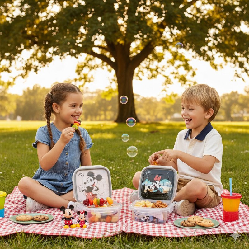 RECIPIENTE PANA PARA ALIMENTOS PARA NIÑOS CON DISEÑO DE MICKEY Y MINNIE MOUSE TAMAÑO PEQUEÑO
