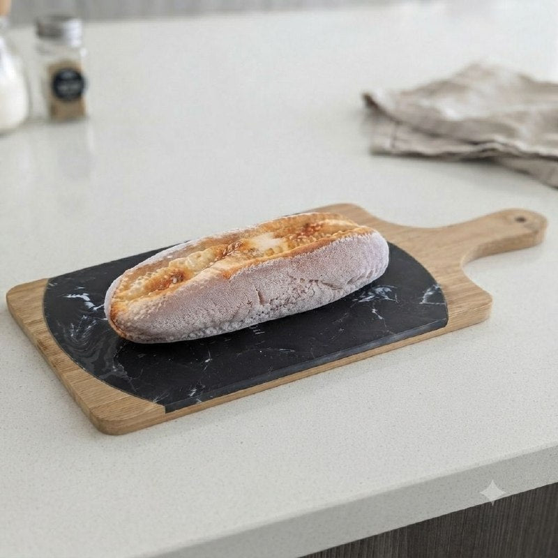 TABLA DE SERVIR COMIDA O PICAR DE MARMOL Y MADERA CON DISEÑO ELEGANTE Y NATURAL TESSIE & JESSIE 42.5X18.5X1.6CM