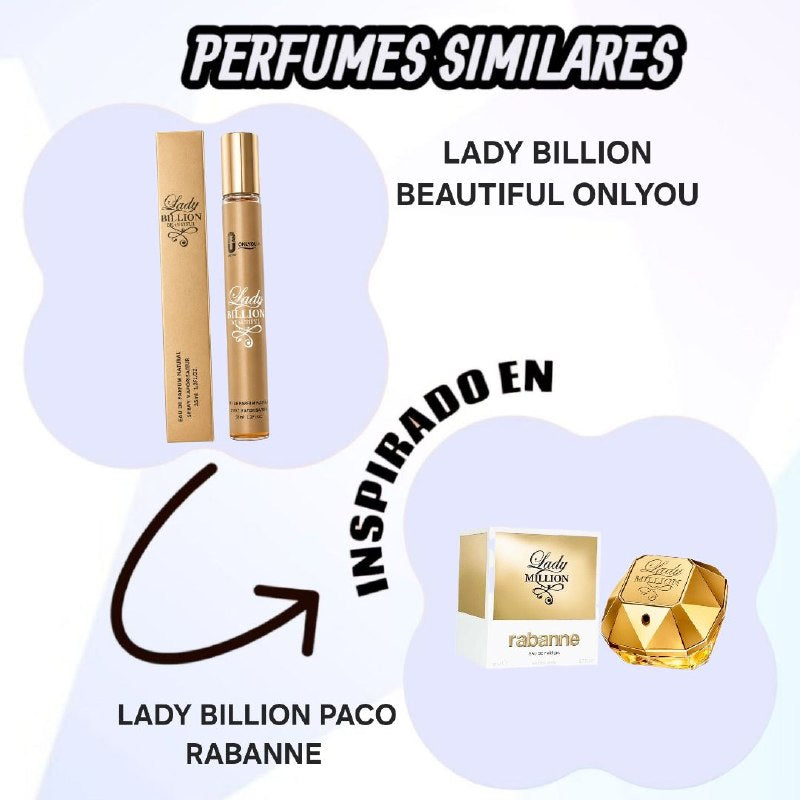 PERFUME DE TUBO LADY BILLION BEAUTIFUL ONLYOU 35ML 1 UND (DUPE LADY MILLION PACO RABANNE)