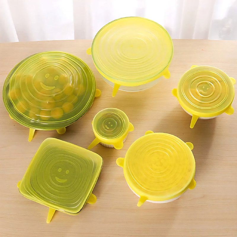 SET DE TAPADERAS DE SILICONA REUTILIZABLES AJUSTABLES PARA CONSERVACION DE ALIMENTOS 6PCS