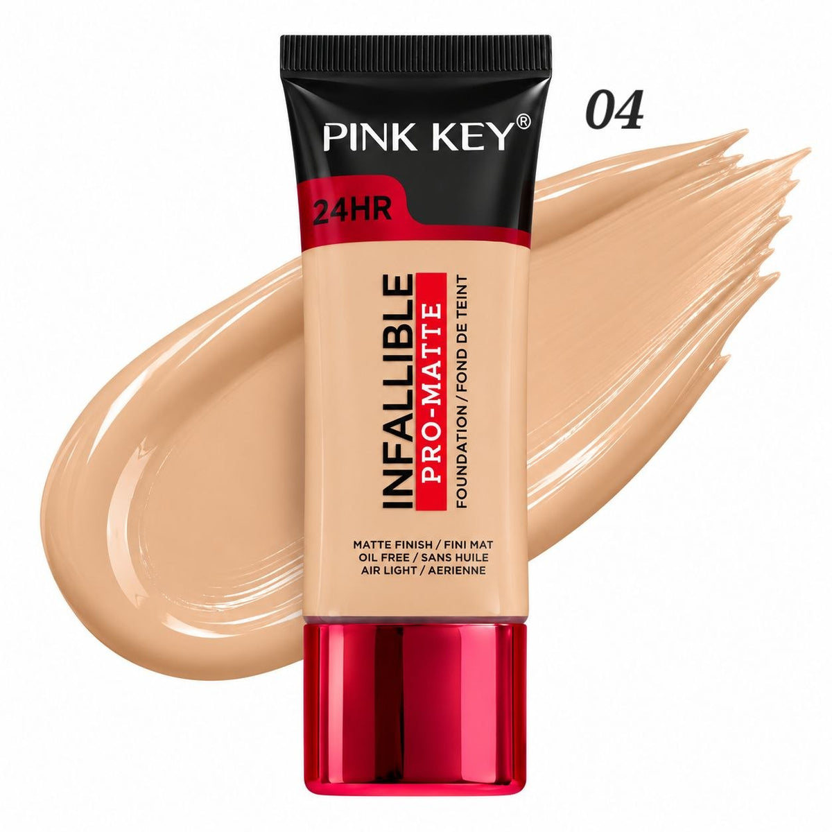BASE DE MAQUILLAJE LÍQUIDA ACABADO MATE ECONÓMICA PINK KEY 24H