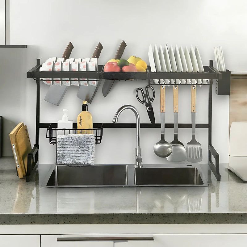 ESTANTE ORGANIZADOR Y ESCURRIDOR DE COCINA, SOBRE EL FREGADERO, ESTANTE DESMONTABLE DE SECADO DE PLATOS DE ACERO INOXIDABLE, FACIL DRENAJE GRAN CAPACIDAD KITCHEN RACK