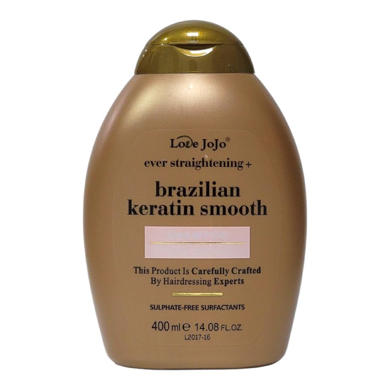 SHAMPOO CON ESENCIA DE QUERATINA BRASILEÑA, EXTRACTOS DE PLANTAS Y NUTRIENTES PARA CRECIMIENTO LOVE JOJO 400ML