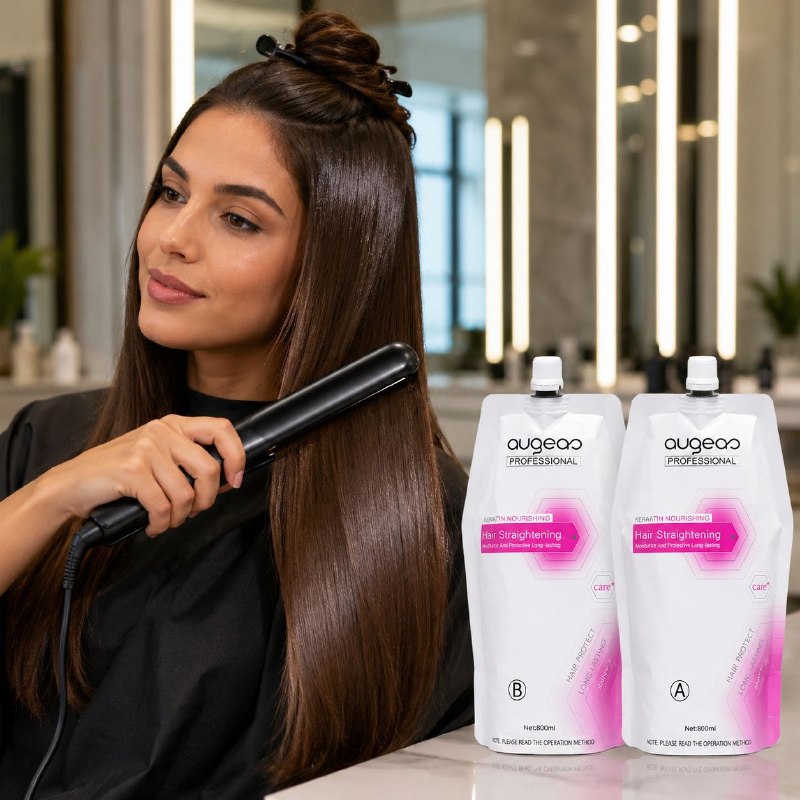 TRATAMIENTO ALISADOR DE CABELLO DE 2 PASOS CON QUERATINA HIDRATANTE ANTI FRIZZ AUGEAS 800MLX2UND