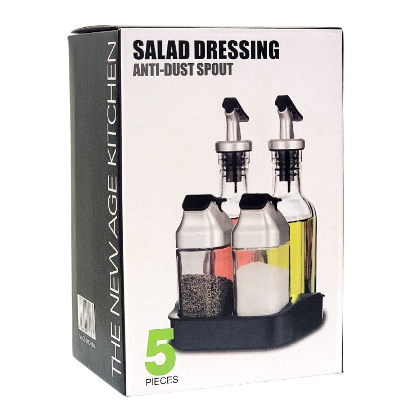 ORGANIZADOR DE ESPECIAS Y ACEITE U VINAGRE DE VIDRIO CON BOQUILLA ANTIPOLVO, CON UNA BANDEJA PRACTICA PARA COCINA SALAD DRESSING