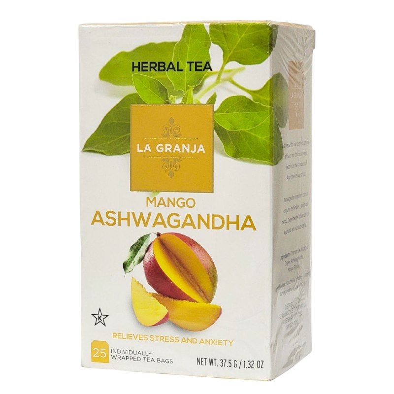 TE DE MANGO ASHWAGANDHA MEZCLADO CON HIERBAS Y MANGO ALIVIA EL ESTRES Y ANSIEDAD HERBAL TEA LA GRANJA 25UND