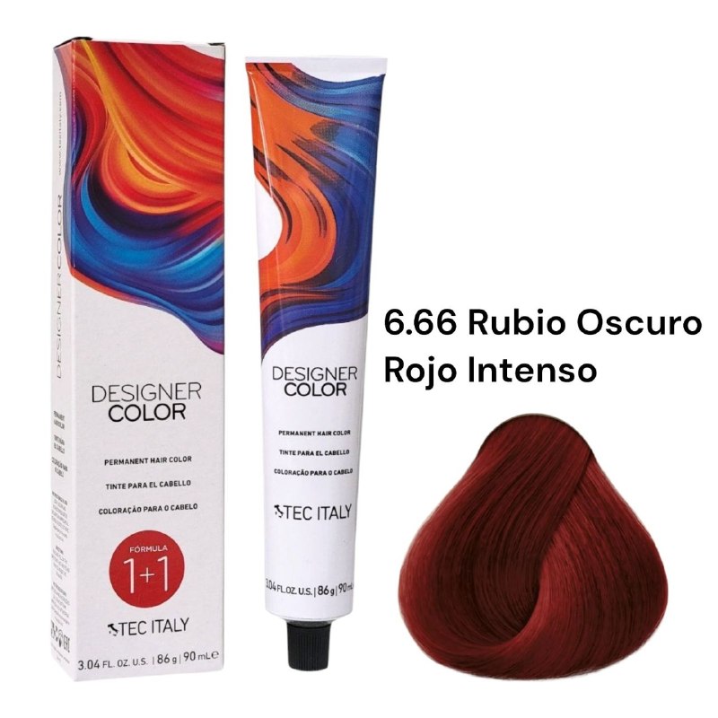 TINTE PERMANENTE PARA EL CABELLO EN CREMA RUBIO OSCURO ROJO INTENSO 6.66 1+1 TEC ITALY 90ML