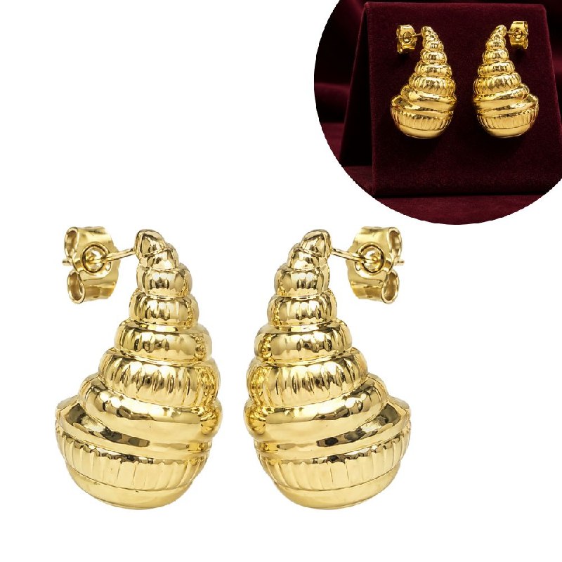 ARITOS DE ENCHAPE PARA DAMA CON DISEÑO DE CARACOL ABOMBADO 2.5CM