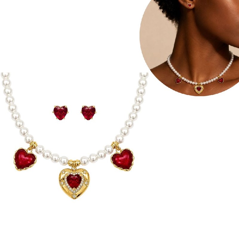 SET DE ENCHAPE PARA DAMA CON DISEÑO DE CORAZONES (DUPE DE SWAROVSKI)