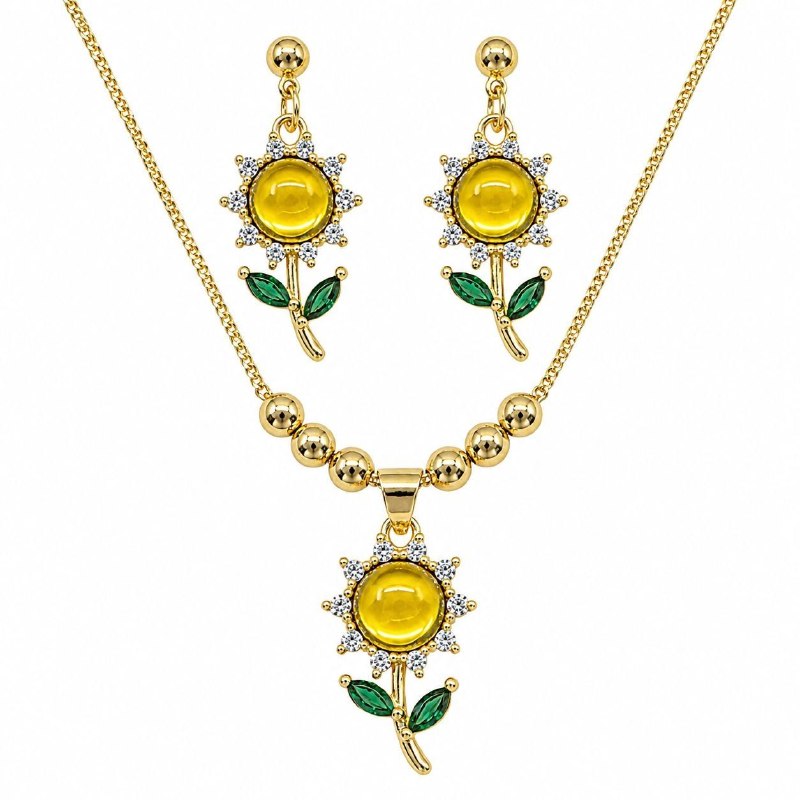SET DE ENCHAPE PARA DAMA CADENA, DIJE Y ARETES GIRASOL EN 2 COLORES