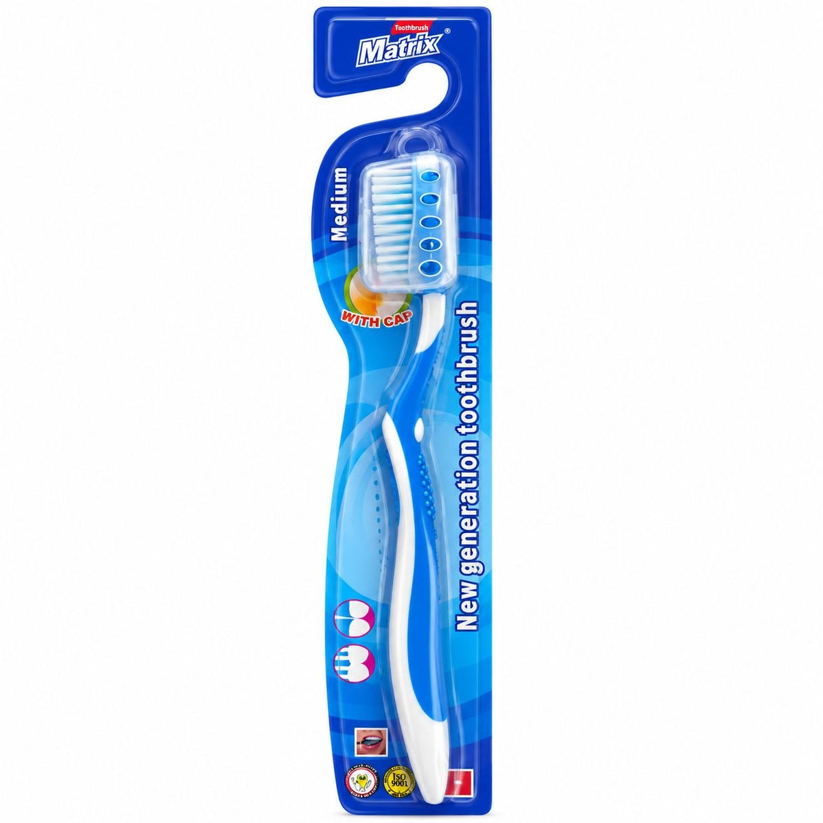 CEPILLO DENTAL CON TAPA PROTECTORA CERDAS MEDIAS MATRIX 19CM