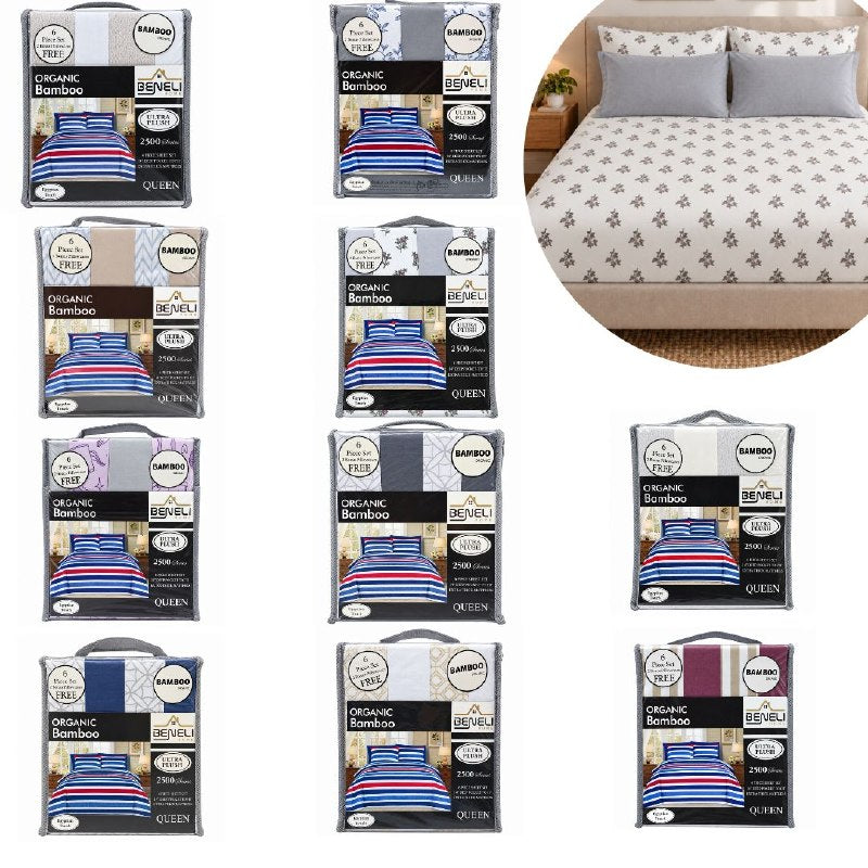 JUEGO DE SABANAS QUEEN DE 6 PIEZAS EN MICROFIBRA Y BAMBU BENELI HOME