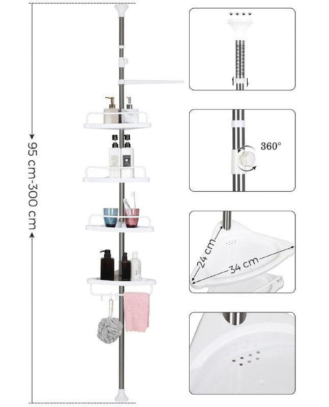 ORGANIZADOR ESQUINERO MULTIFUNCIONAL PARA BAÑO DE 4 NIVELES 33.5X21.5X100X260CM