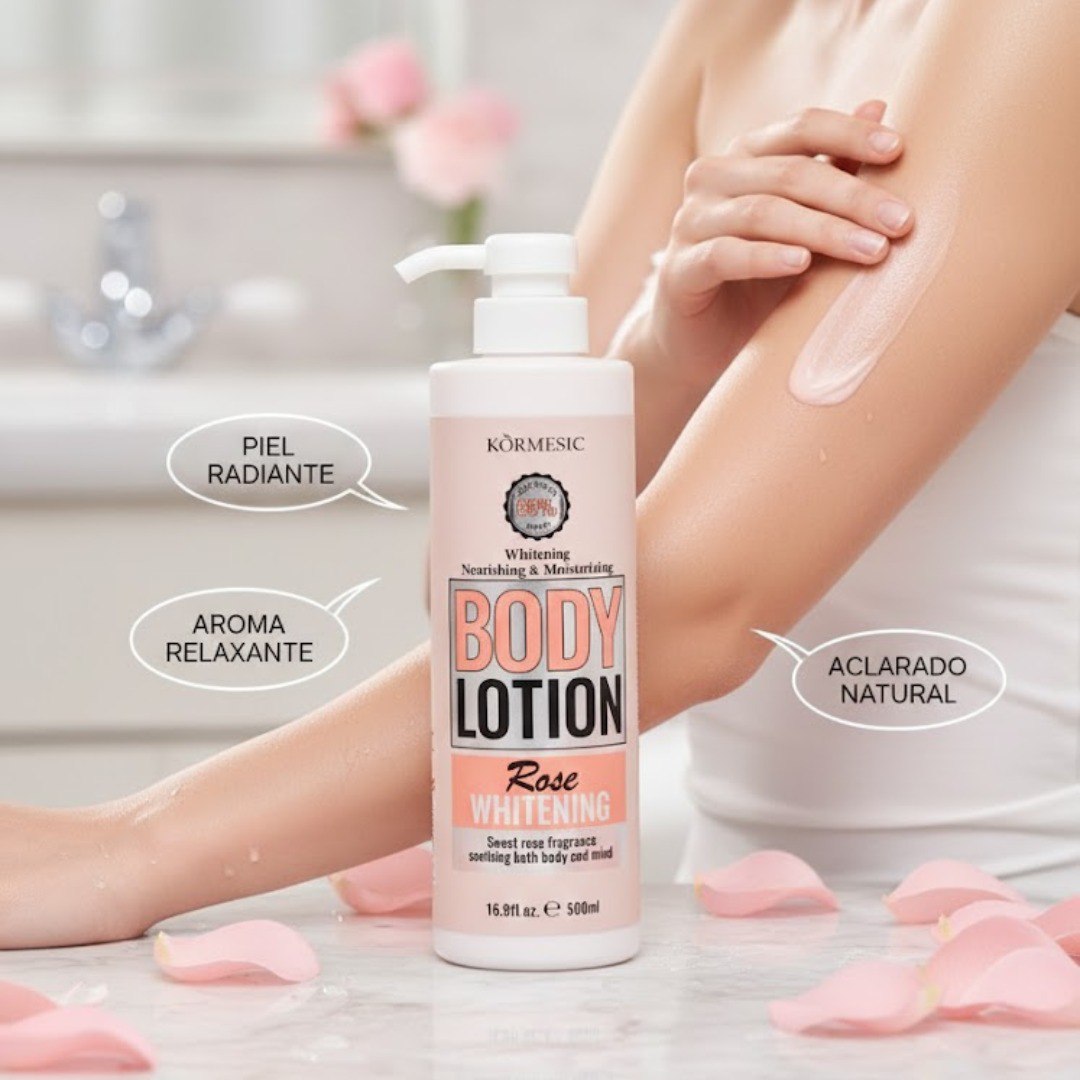 CREMA CORPORAL BLANQUEADORA E HIDRATANTE CON EXTRACTO DE ROSAS Y ARBUTINA KORMESIC 500ML