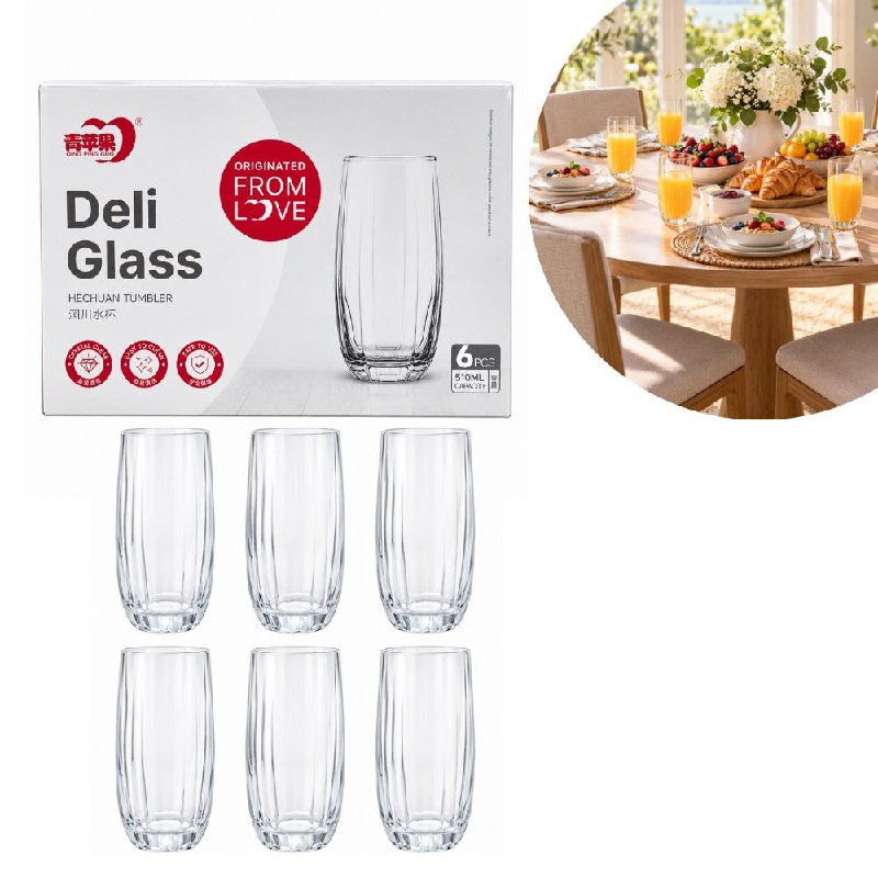 SET DE 6 VASOS ALTOS DE VIDRIO PARA BEBIDAS QING PING GUO 510ML