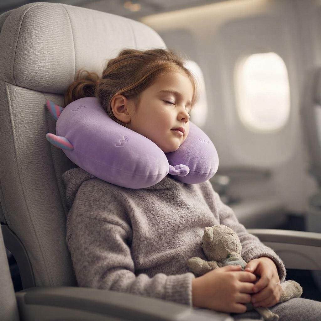 ALMOHADA DE VIAJE DE FELPA PARA NIÑOS COJÍN ERGONÓMICO DE CUELLO CON DISEÑO DE MONSTRUITO BENELI HOME 29x33 CM