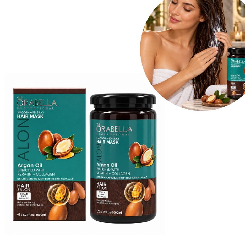 MASCARILLA CAPILAR REESTRUCTURANTE E HIDRATANTE DE ACEITE DE ARGAN, QUERATINA Y COLAGENO ORABELLA 1000ML
