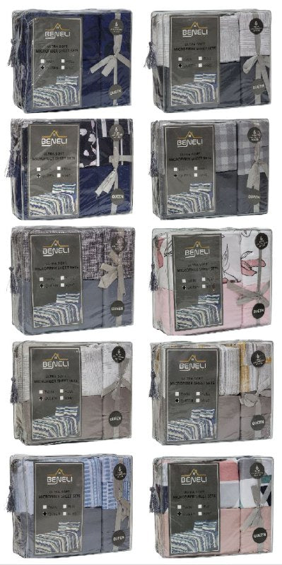 JUEGO DE SABANAS CAMERA DE 6 PIEZAS QUEEN BENELI HOME, 10 ESTILOS